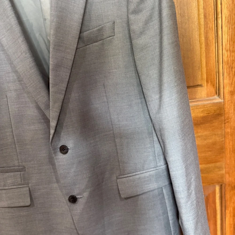 J Ferrar Mens Slim Sharkskin Blazer Jacket Light Blue Grey Two Button Notch 40R